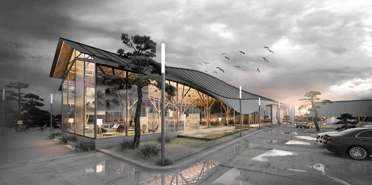 Timber civic room · exterior rendering